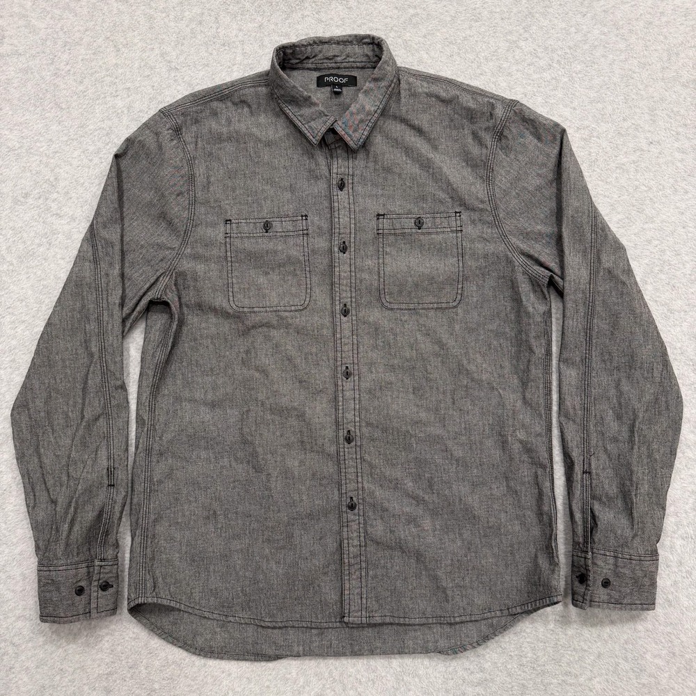 Proof Shirt Mens L Grey Long Sleeve Button Up
